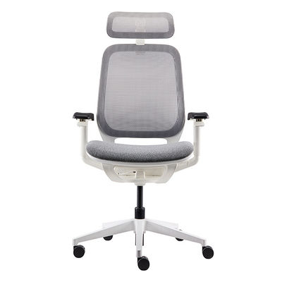 White PA Frame Swivel Office Chairs 3D Headrest Mesh Seating Swivel Office Chairs
